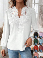 Long Sleeve V Neck Plain Casual Regular Blouse
