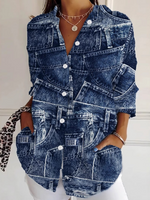 Casual Long Sleeve Shirt Collar Geometric Floral Loose Regular Shirt