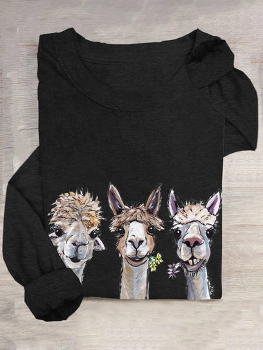 Loose Long Sleeve Crew Neck Animal Casual Regular T-Shirt