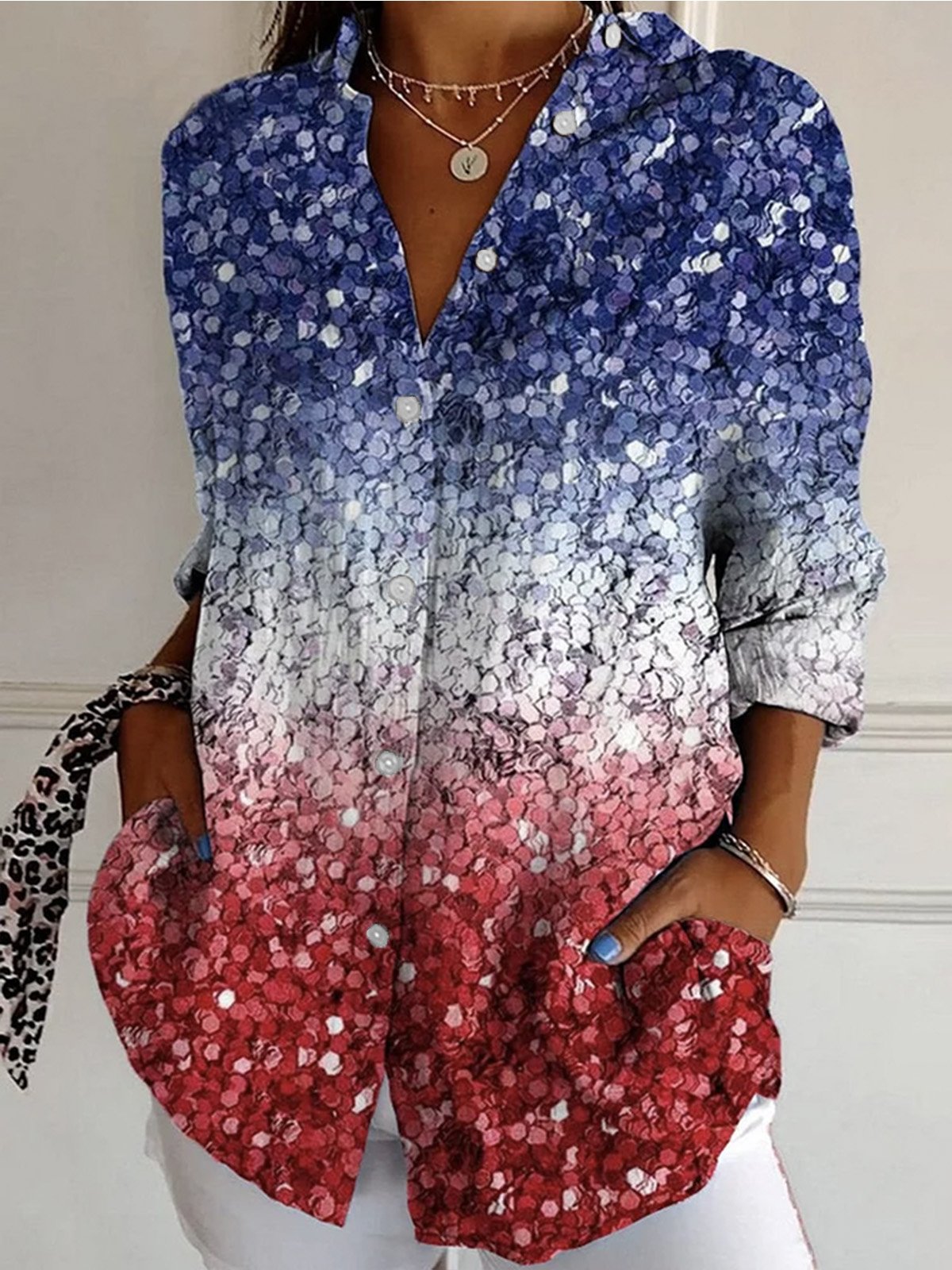 Loose Long Sleeve Shirt Collar Abstract Casual Regular Shirt