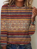 Long Sleeve Crew Neck Ethnic Casual Regular T-Shirt