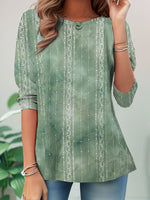 Casual Long Sleeve Crew Neck Ethnic Loose Regular T-Shirt