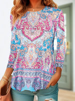 Loose Long Sleeve Crew Neck Ethnic Casual Regular T-Shirt