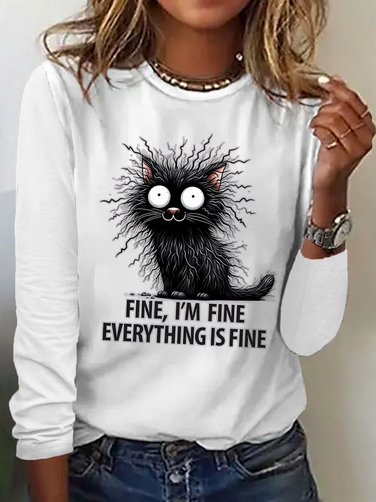 Casual Long Sleeve Crew Neck Animal Loose Regular T-Shirt
