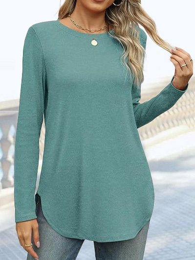 Casual Long Sleeve Crew Neck Plain Regular T-Shirt
