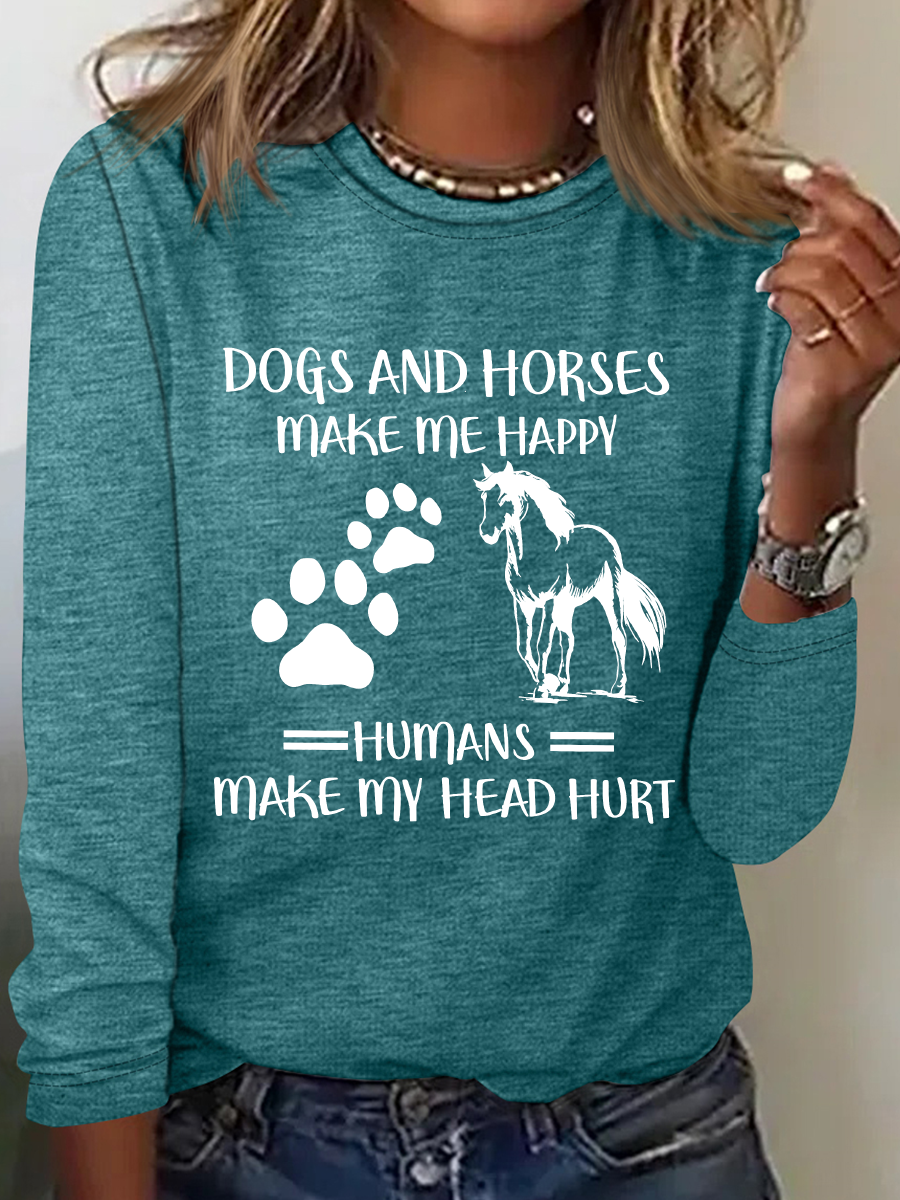 Casual Long Sleeve Crew Neck Text Letters Loose Regular Blouse