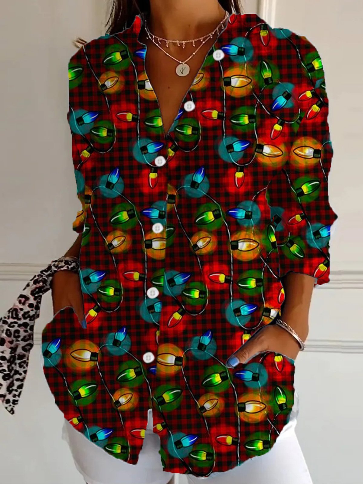 Casual Long Sleeve Shirt Collar Abstract Loose Regular Shirt
