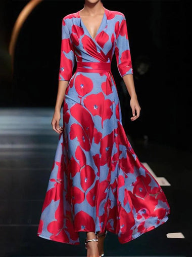 Casual Half Sleeve V Neck Floral Maxi Dress
