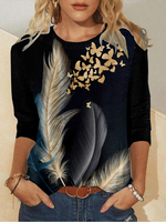 Loose Long Sleeve Crew Neck Butterfly Casual Regular T-Shirt