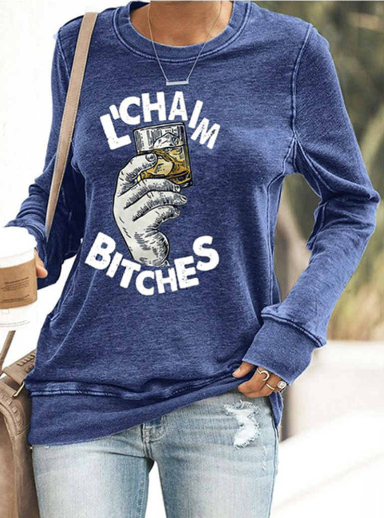 Casual Long Sleeve Crew Neck Text Letters Regular Sweatshirt