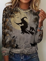 Loose Long Sleeve Crew Neck Halloween Casual Regular T-Shirt