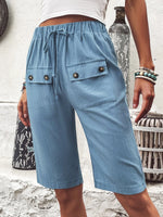 Casual Plain Pocket Stitching Loose Fifth Pants
