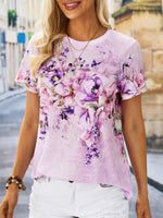 Casual Short Sleeve Crew Neck Floral Loose Regular T-Shirt