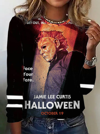 Loose Long Sleeve Crew Neck Figure Casual Regular T-Shirt