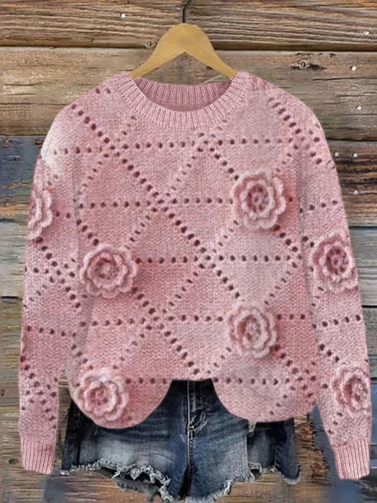 Loose Long Sleeve Crew Neck Floral Casual Regular Sweatshirt