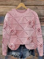 Loose Long Sleeve Crew Neck Floral Casual Regular Sweatshirt