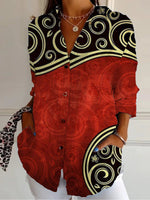 Loose Long Sleeve Shirt Collar Ethnic Floral Casual Regular Shirt