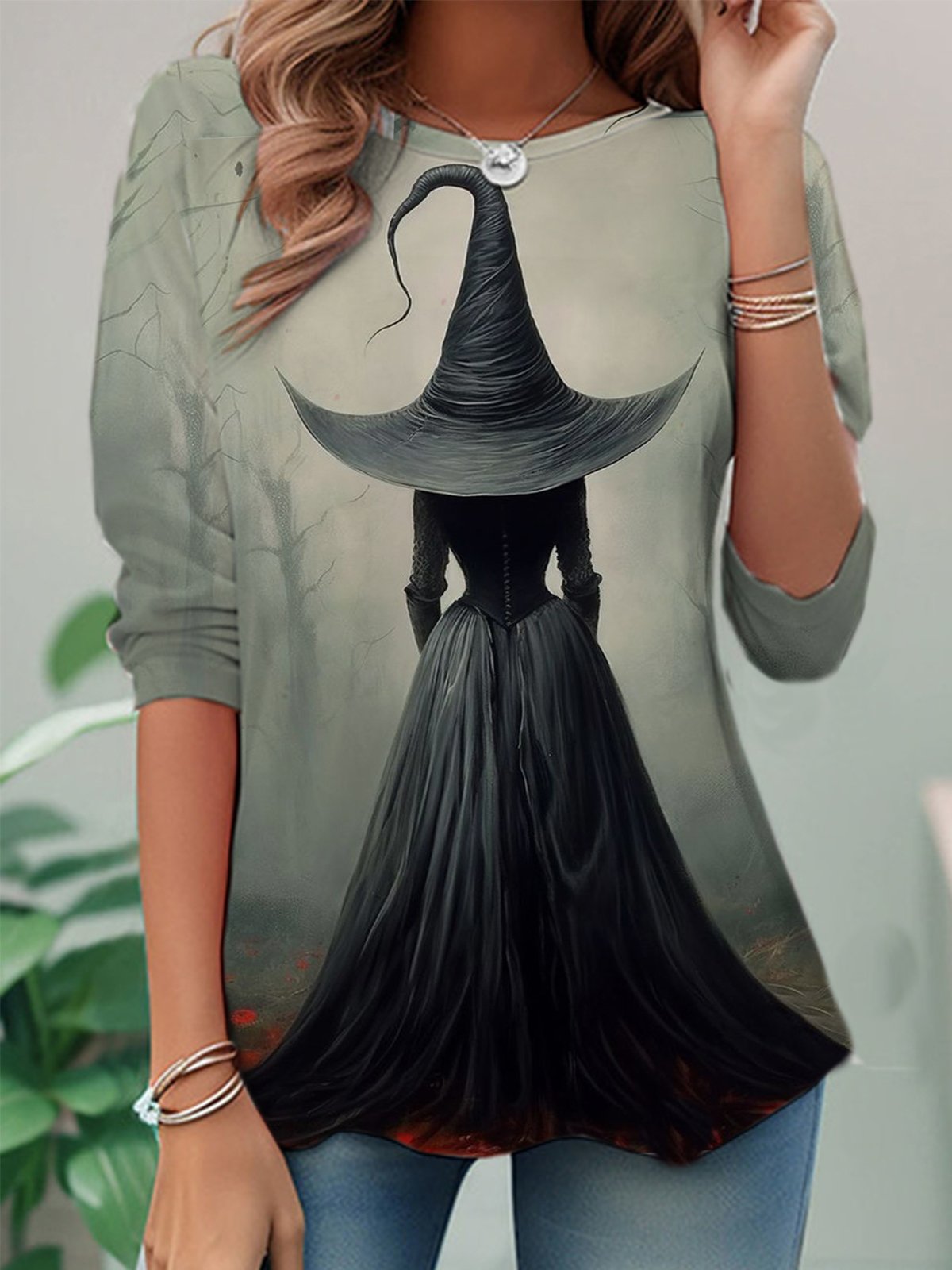 Casual Long Sleeve Crew Neck Halloween Loose Regular T-Shirt