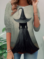 Casual Long Sleeve Crew Neck Halloween Loose Regular T-Shirt