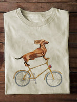 Loose Long Sleeve Crew Neck Dog Casual Regular T-Shirt