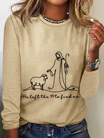 Casual Long Sleeve Crew Neck Text Letters Loose Regular Blouse