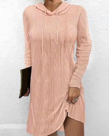 Casual Long Sleeve Hoodie Plain Midi Dress
