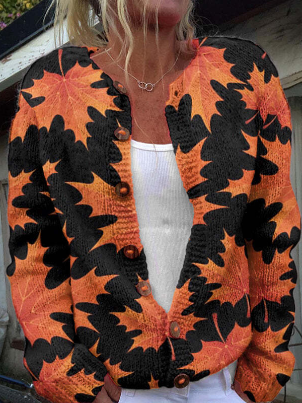 Loose Crew Neck Long Sleeve Floral Casual Regular Jacket
