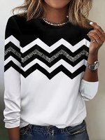 Casual Long Sleeve Crew Neck Geometric Loose Regular T-Shirt