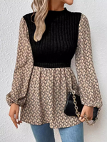 Long Sleeve Crew Neck Geometric Casual Regular Blouse