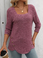 Loose Long Sleeve Crew Neck Plain Casual Regular Blouse