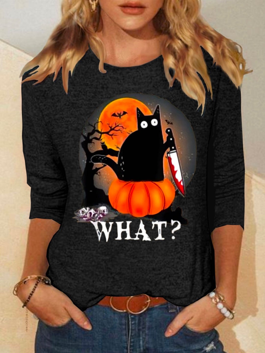 Casual Long Sleeve Crew Neck Letter Pattern Regular T-Shirt