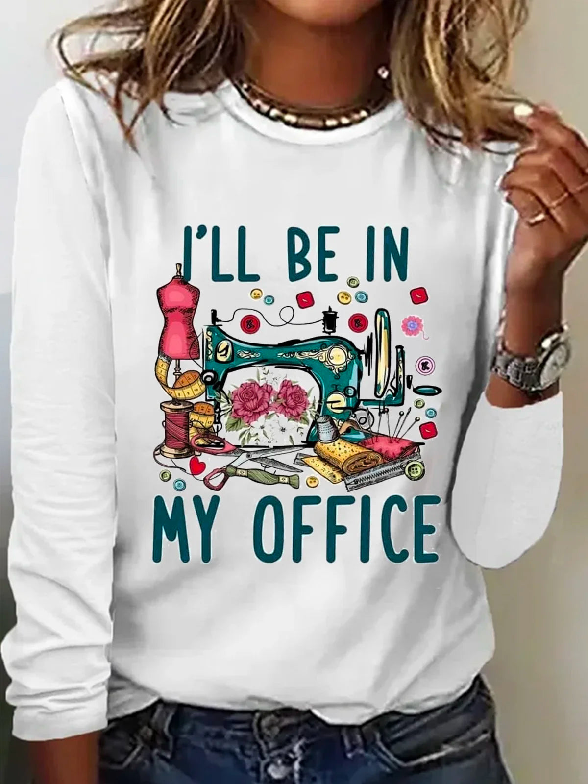 Casual Long Sleeve Crew Neck Letter Pattern Floral Loose Regular T-Shirt