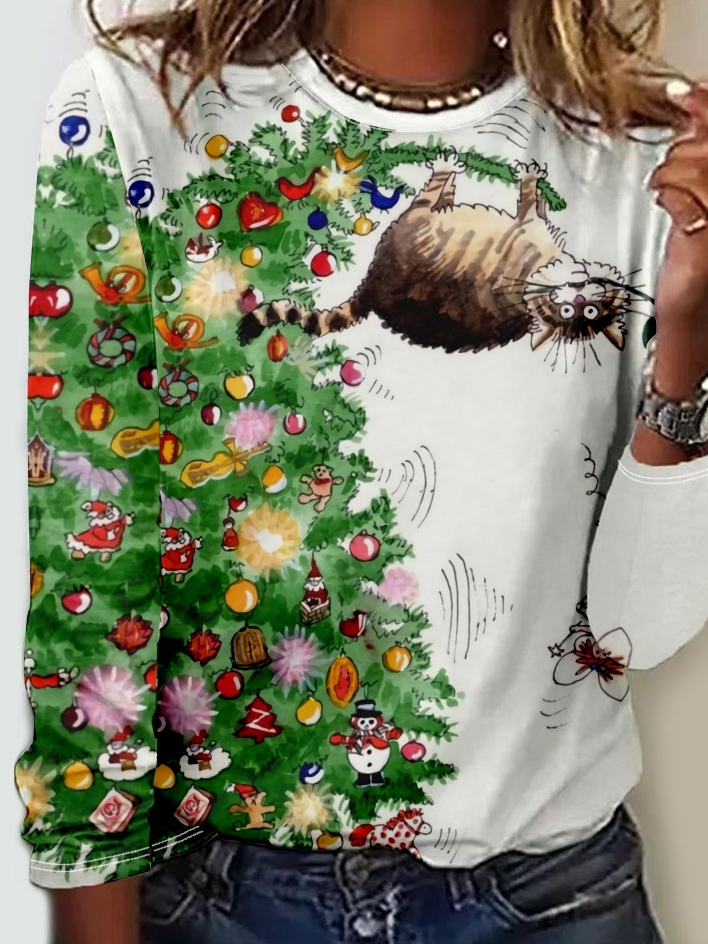 Casual Long Sleeve Crew Neck Ethnic Loose Regular T-Shirt