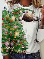 Casual Long Sleeve Crew Neck Ethnic Loose Regular T-Shirt