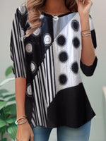 Loose Long Sleeve Crew Neck Geometric Casual Regular T-Shirt