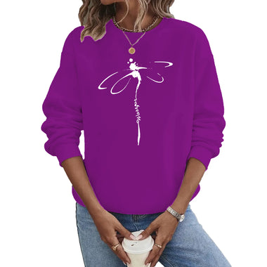 Casual Long Sleeve Crew Neck Dragonfly Loose Regular Sweatshirt