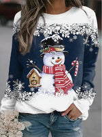 Casual Long Sleeve Crew Neck Christmas Snowman Loose Regular Sweatshirt