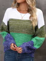 Casual Long Sleeve Crew Neck Color Block Sweater