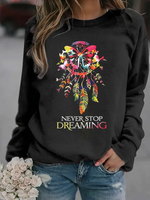 Loose Long Sleeve Crew Neck Feather Casual Regular Sweatshirt