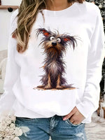 Casual Long Sleeve Crew Neck Dog Loose Regular Sweatshirt