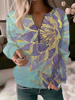 Loose Long Sleeve Crew Neck Floral Casual Regular Sweatshirt