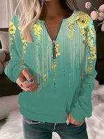 Casual Long Sleeve Crew Neck Floral Loose Regular Sweatshirt
