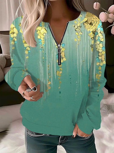 Casual Long Sleeve Crew Neck Floral Loose Regular Sweatshirt