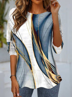 Casual Long Sleeve Crew Neck Ombre Loose Regular Blouse