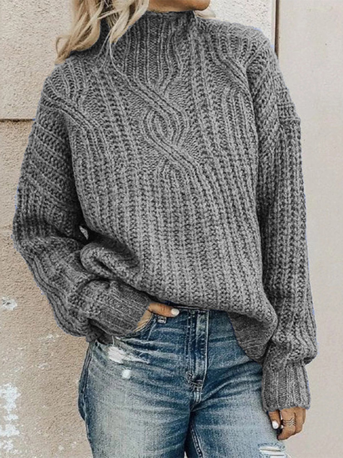 Casual Long Sleeve Plain Loose Regular Sweater