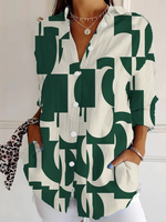 Casual Long Sleeve Shirt Collar Abstract Loose Regular Shirt