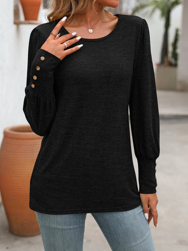 Loose Long Sleeve Crew Neck Plain Casual Regular T-Shirt