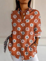 Casual Long Sleeve Shirt Collar Ethnic Floral Loose Regular Shirt