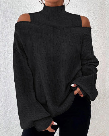 Casual Long Sleeve Turtleneck Plain Loose Regular Blouse
