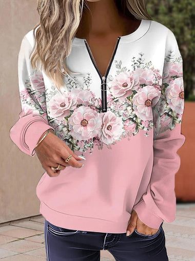 Casual Long Sleeve Crew Neck Floral Loose Regular Sweatshirt